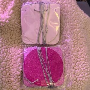 Pink Glitter Tags with silver strings